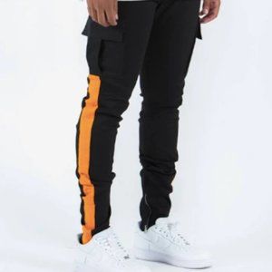Golden denim black cargo side yellow stripe street style mens cargo pants